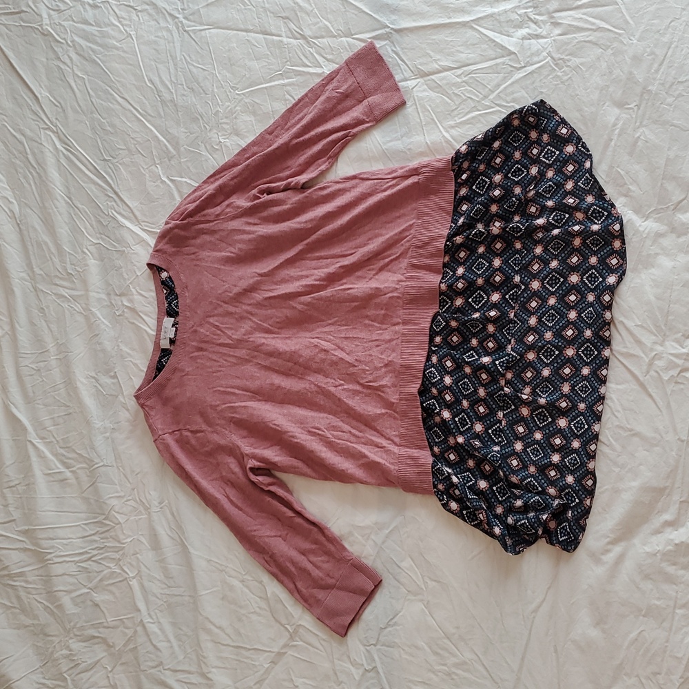 LOFT Pink and Black Patterned Tunic Top and Sweater